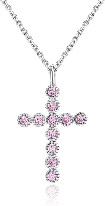 925 Sterling Silver 18 inch Birthstone Cross Pendant Necklace for Women Men