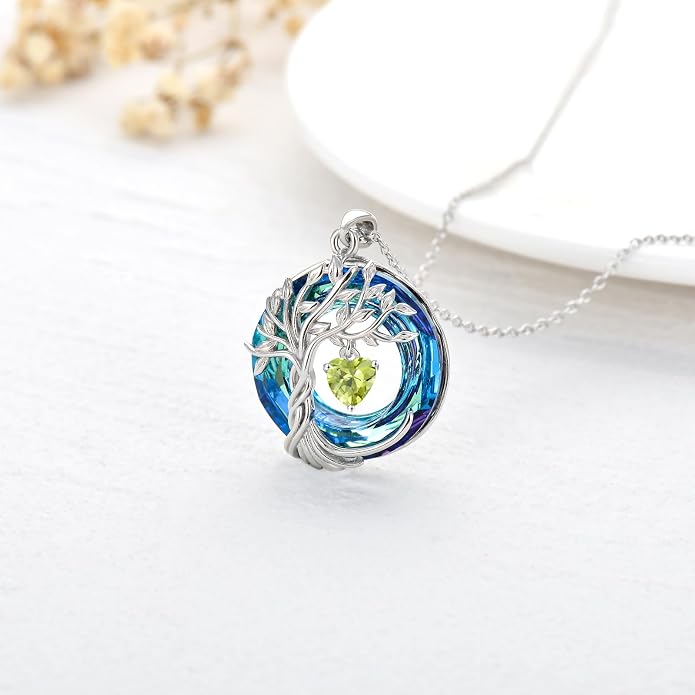 TOUPOP Tree of Life Birthstone Necklaces 925 Sterling Silver Irish Celtic Tree Pendant with Blue Crystal Birthday Jewelry Gifts for Women Mom Wife Her