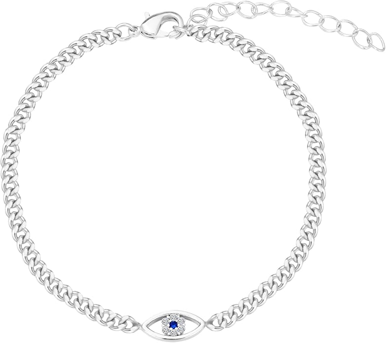 EXPHAIN Evil Eye Bracelet for Women Girl Sterling Silver Cuban Link Curb Chain Bracelets Jewelry Gifts