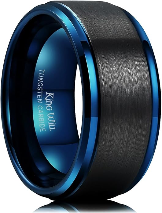 King Will Classic Tungsten Wedding Band for Men, 6/7/8/9/10mm Widths, Polished Finish Step Edge Matte Rings Comfort Fit