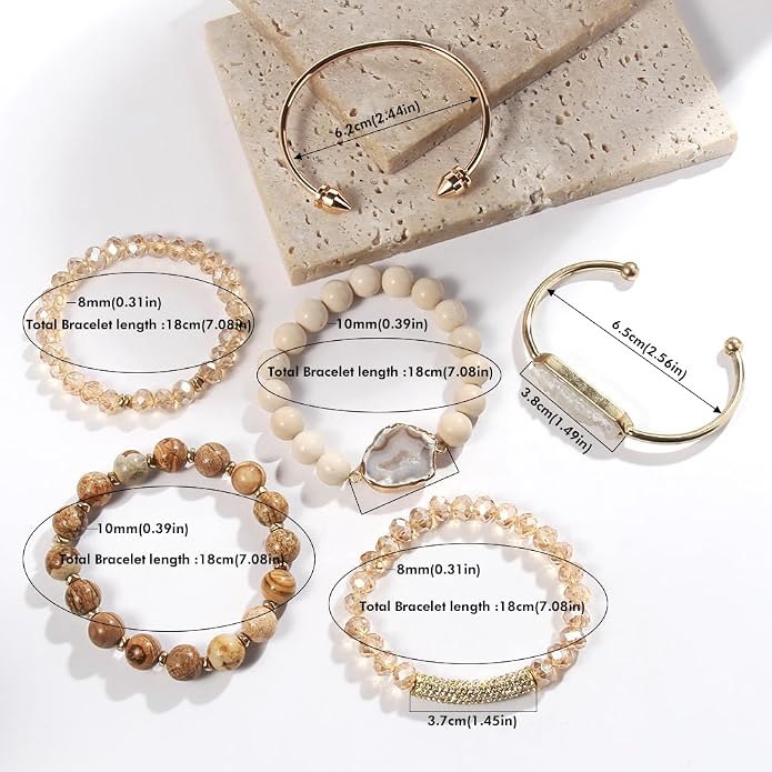 Yomisa 5PCS 6PCS Natural Boho Beaded Bracelets/Bangle for Women Men,Healing Turquoise Jasper Agate Crystal Gemstone Stone Chakra Multilayer Wrap Bohemian Handmade Jewelry Beads Stretch Bracelet Set