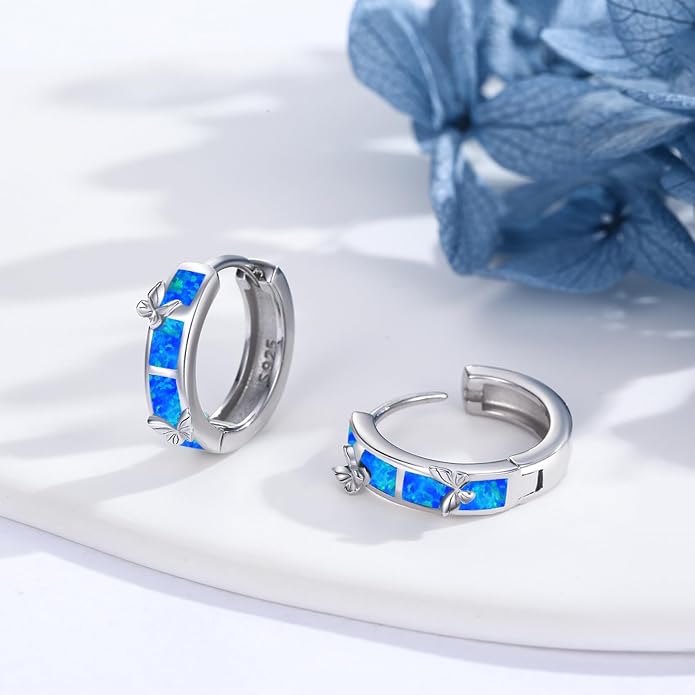 MEDWISE Mothers Day Gifts for Mom Multi Colored Opal Hoop Earrings for Women 925 Sterling Silver Huggie Hoop Earrings Jewelry Gift for Women Daughter Wife Mom Friends