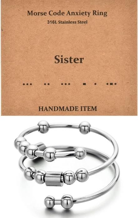 Morse Code Rings for Women, Stainless Steel Spinner Ring Fidget Rings for Anxiety Ring Morse Code Rings Inspirational Gifts Jewelry Women Birthday Graduation Gifts for Best Friends