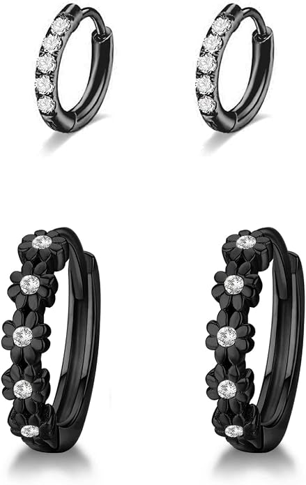 CiNily Small Hoop Earrings for Women Girls Flower Cubic Zirconia Huggie Earrings Hypoallergenic 14K Yellow Gold Plated Cartilage Earrings