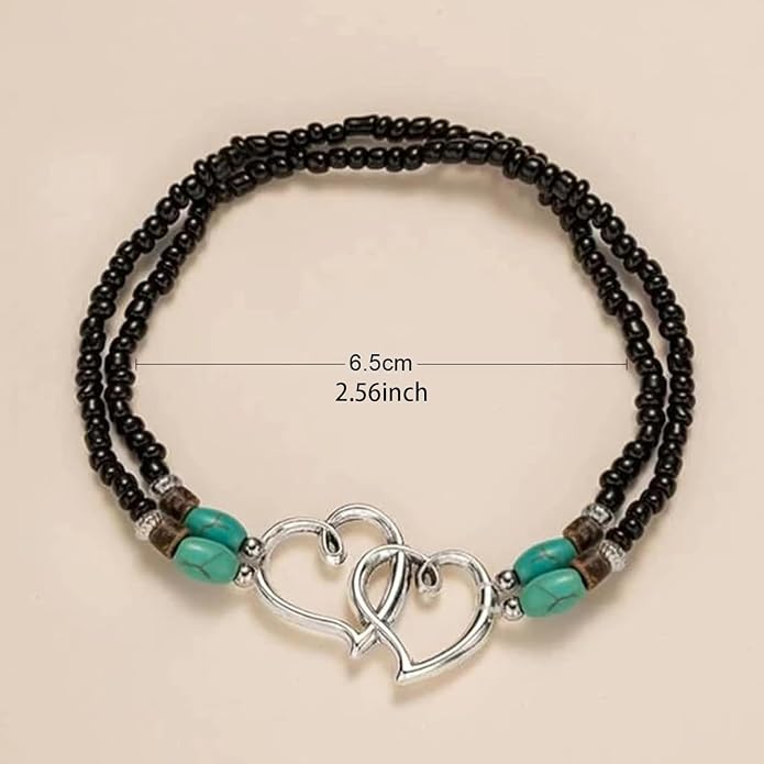Ankle Bracelets for Women Waterproof Elastic Heart Anklet Stretchy Ankle Bracelets Colorful Beaded Anklets Boho Ankle Bracelets Silver Beach Anklet Jewelry Accessories for Summer