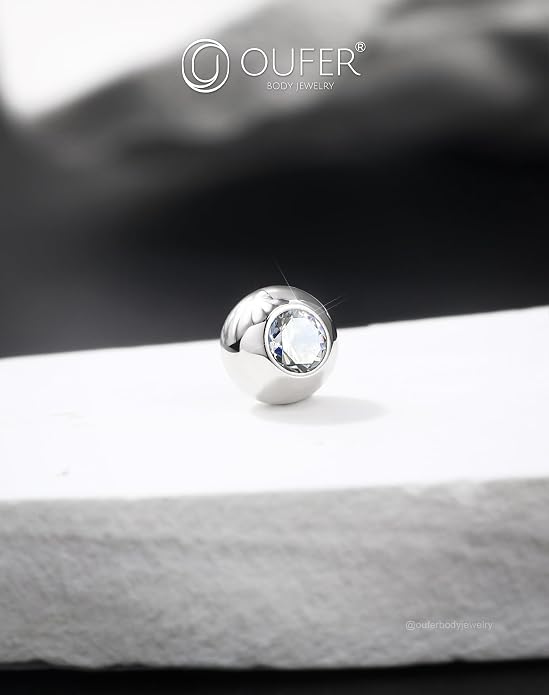 OUFER 14K Solid Gold Clea CZ Replacement Ball Externally Threaded for Belly Button Rings