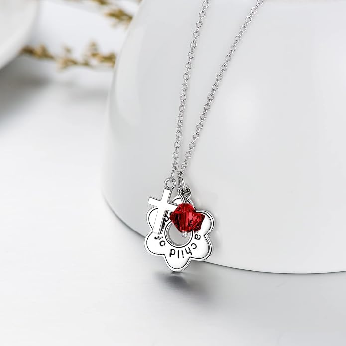 AOBOCO 925 Sterling Silver I Am a Child of God Daisy Necklace Jewelry Birthday Birthday Baptism Communion Gifts for Girls