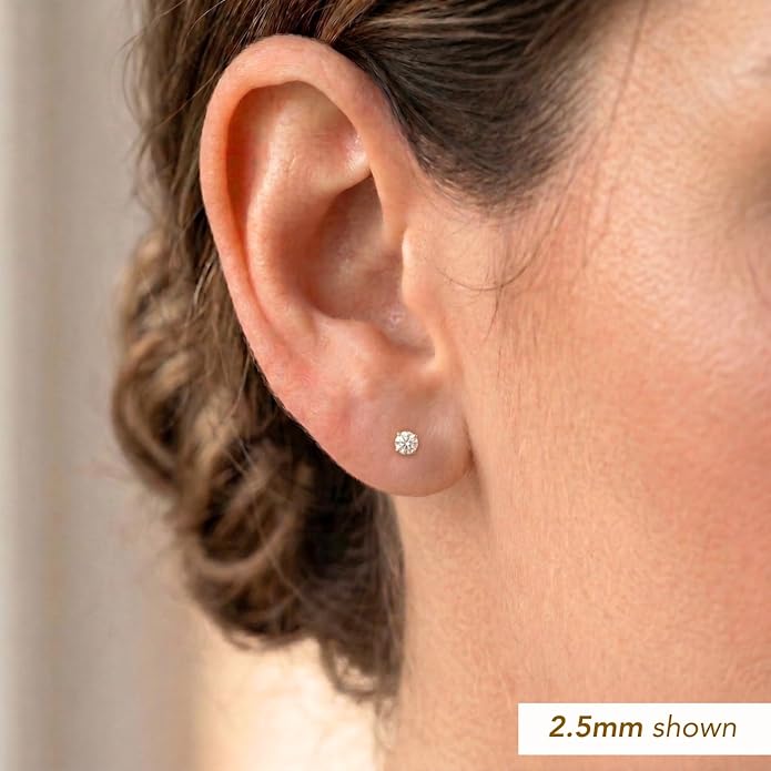 14k Yellow Gold Solitaire Round Cubic Zirconia Stud Earrings in Secure Screw-backs