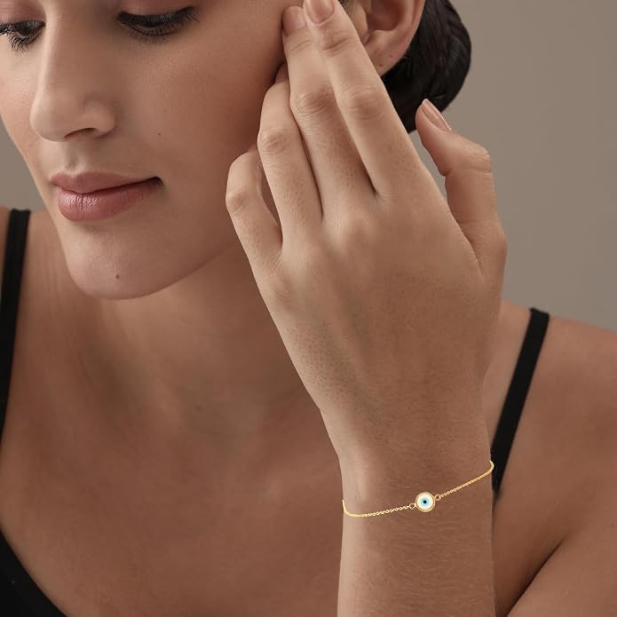 Charmsy 925 Sterling Silver Evil Eye Necklace Bracelet for Women | 14K Gold-Plated Evil-Eye Bracelets | Good Luck Necklace Jewelry