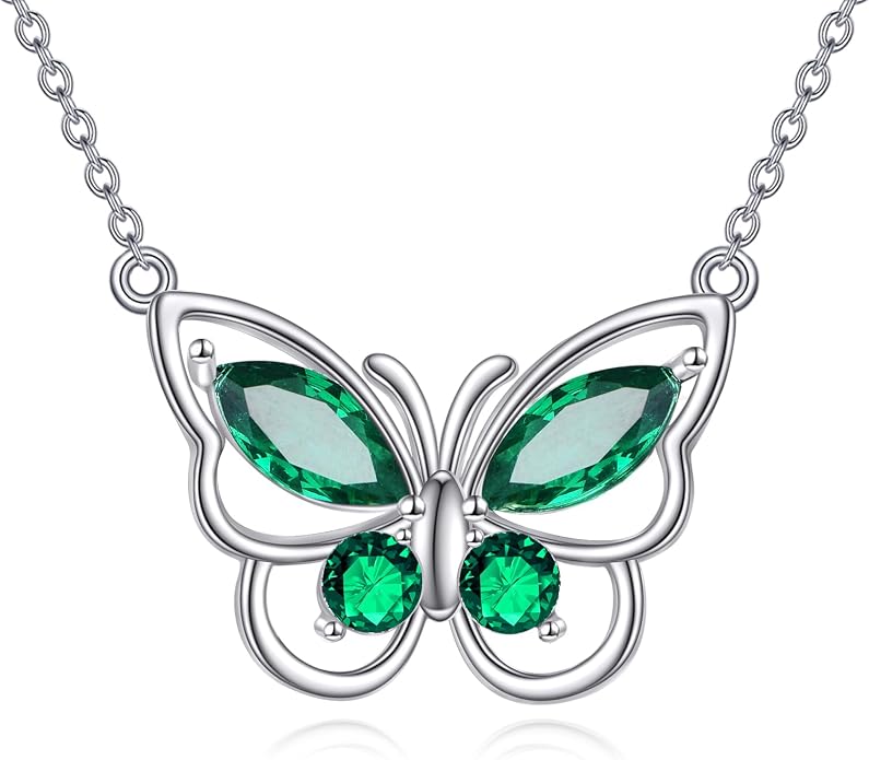Butterfly Necklace for Women 925 Sterling Silver Crystal Butterfly Pendant Birthstone Amethyst Jewelry Gift