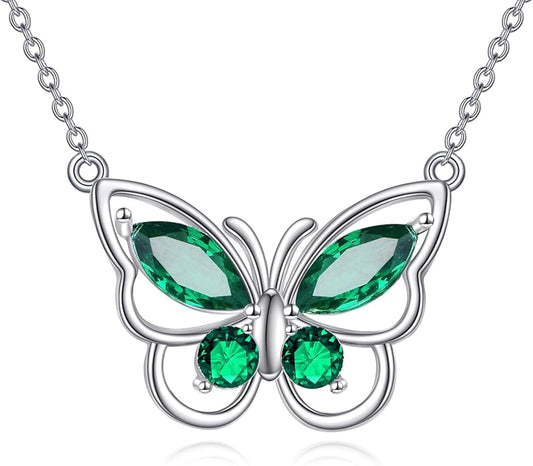 Butterfly Necklace for Women 925 Sterling Silver Crystal Butterfly Pendant Birthstone Amethyst Jewelry Gift