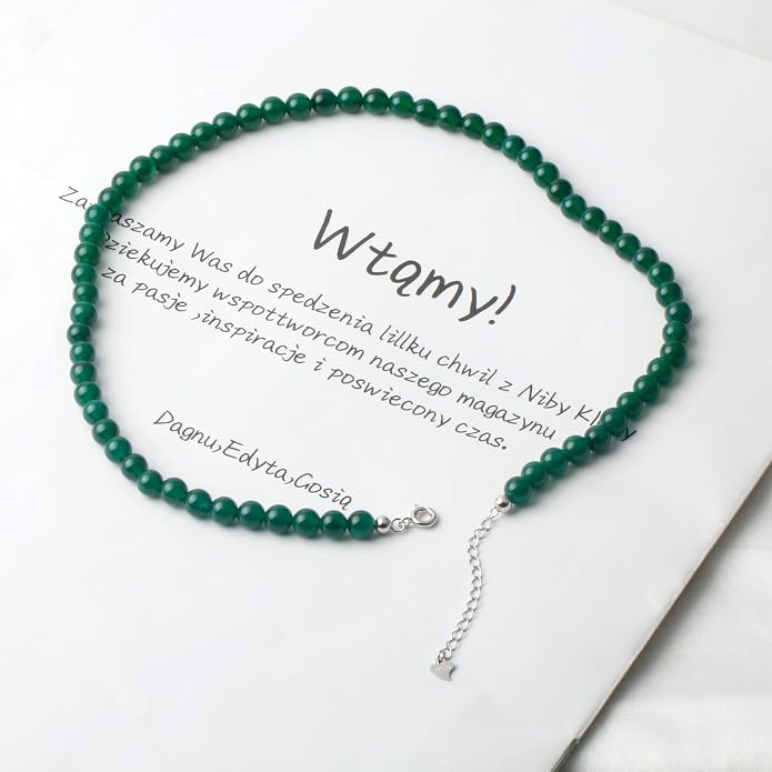 Kakikaki Natural Agate Choker Necklace Sterling Silver Round Beads Strand Necklace for Women