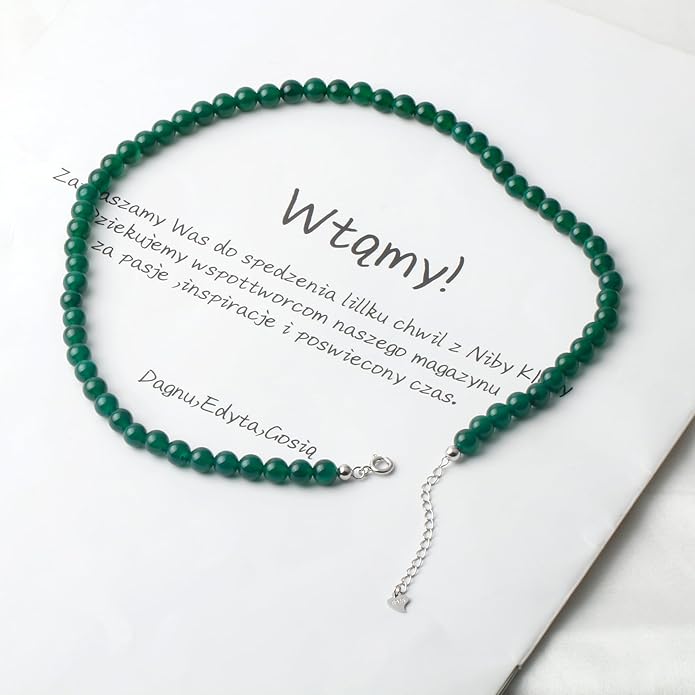 Kakikaki Natural Agate Choker Necklace Sterling Silver Round Beads Strand Necklace for Women