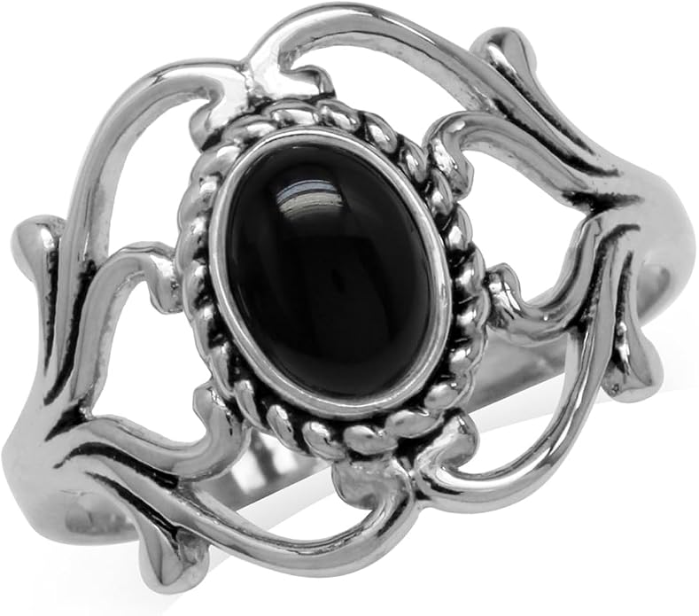 Silvershake Bezel Set Cabochon Gemstone Surrounded by Twisted Rope White Gold Plated 925 Sterling Silver Victorian Style Ring