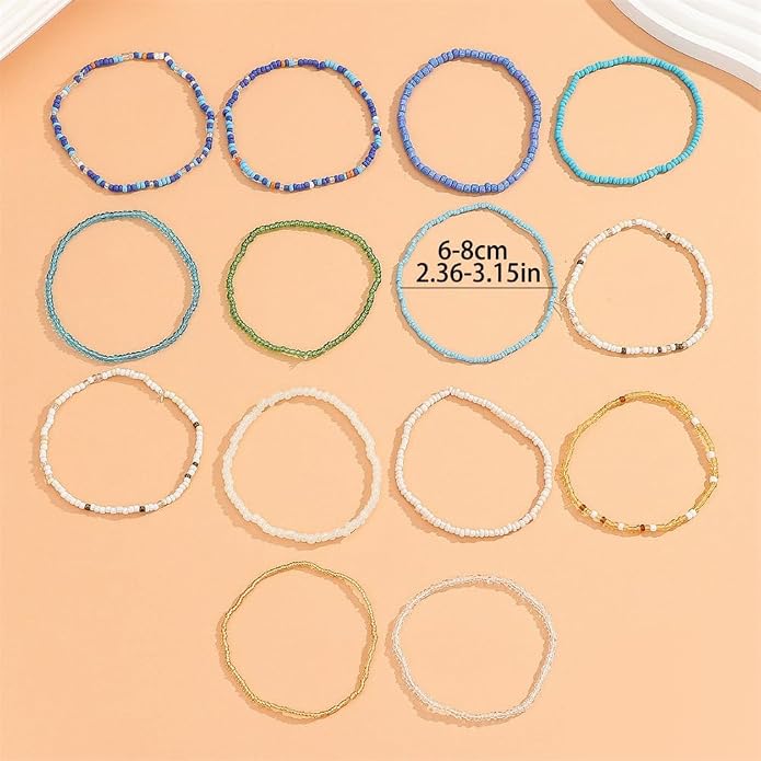 Fuqimanman2020 18Pcs Boho Stackable Beaded Bracelets for Women Colorful Handmade Multilayered Rice Beads Anklets Set Summer Beach Bohemian Jewelry Gift
