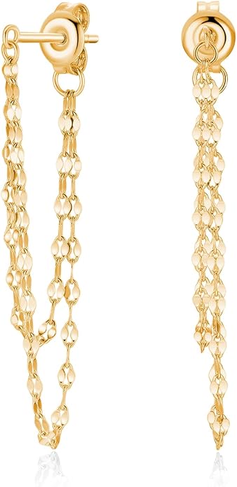 Tassel Earrings for Women Gold Plated Silver Chain Earrings Dainty Minimalist Dangle Drop Studs