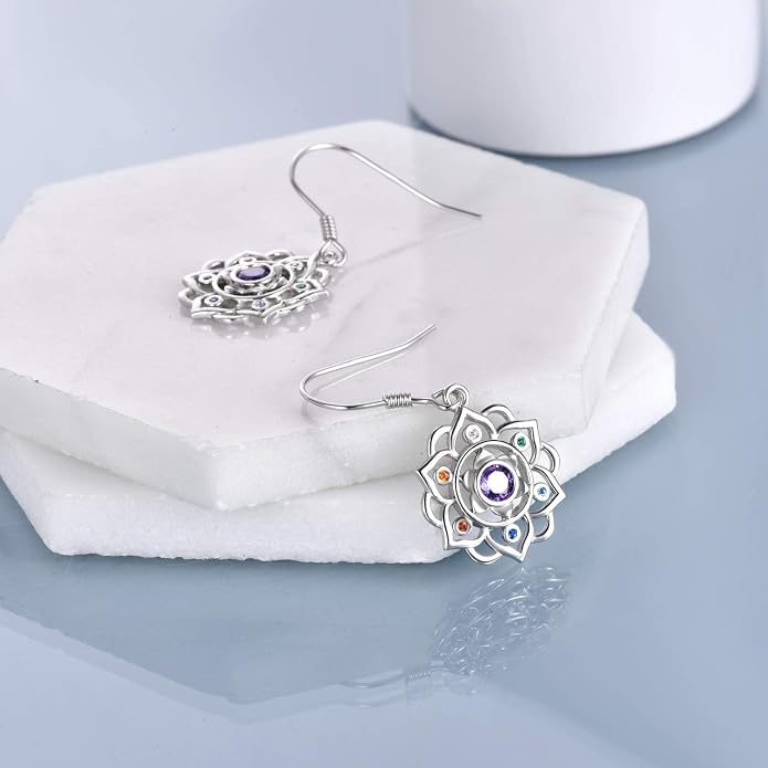 Lotus Earrings Sterling Silver Lotus Flower Dangle Drop Earrings Yoga Jewelry Gifts for Women