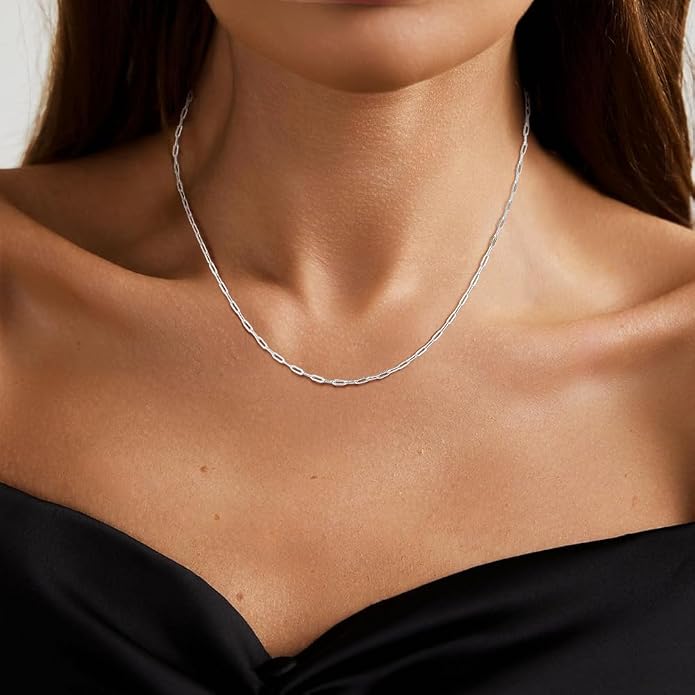 PROSILVER 925 Sterling Silver Paperclip Chain Necklace for Women Jewelry, with Gold/Rose Gold Plated, W: 1.7mm/3.3mm, L: 14"/16"/18"/20"/22"/24", Adjustable, Come with Box