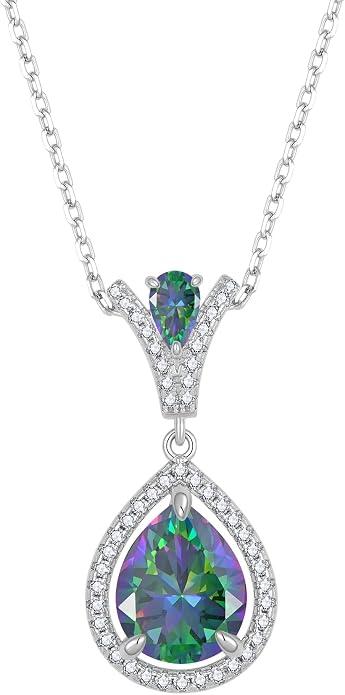 Birthstone Necklace 925 Sterling Silver Tear Drop 5A Cubic Zirconia Pendant Necklace Jewelry Birthday Gifts for Women