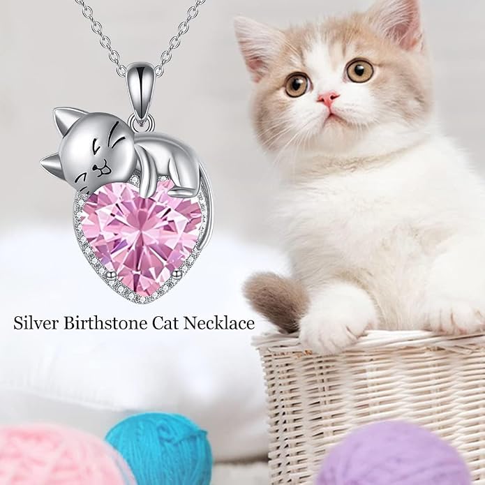 Cat Necklace Sterling Silver Cat Zircon Pendant Gothic Jewelry for Women Animal Lovers Gifts
