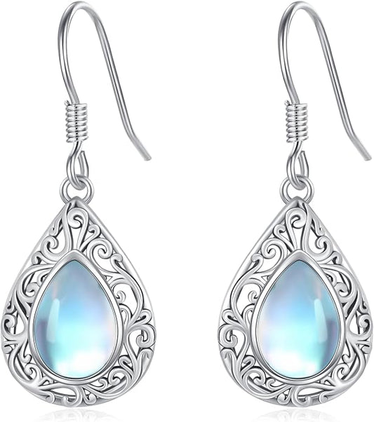 Silver Earrings for Women Sterling Silver Filigree Earrings Teardrop Dangle Drop Filigree Jewelry Gift for Women Mother Mom