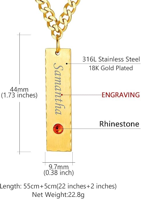 Custom4U Personalized Birthstone Bar Necklaces for Women, Custom Handmade Silver/Black/Gold Vertical Bar Pendants with 1-3 Names Engraved,Unique Memorial Necklace for Her