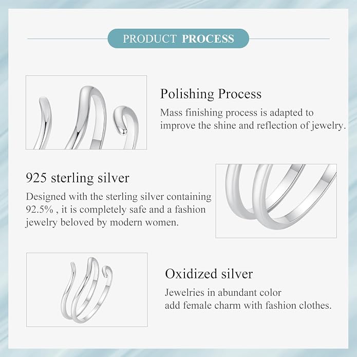 MUNDELL 925 Sterling Silver Simple Multi-layer Leaf Adjustable Ring Green Lucky Leaves Statement Ring for Women Promise Ring Fine Jewelry