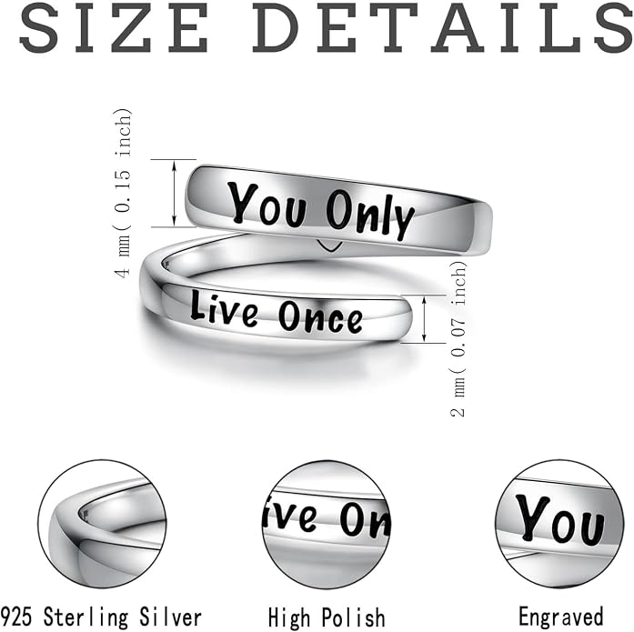 Sterling Silver Just Breathe Ring: Inspirational Encouragement Rings Adjustable Motivational Hope Jewelry Gift for Women