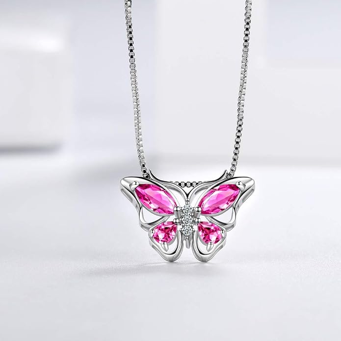 Aurora Tears Butterfly Jewelry,Women 925 Sterling Silver Butterflies Birthstone Pendant Necklace/Earrings/Rings Wedding Gift