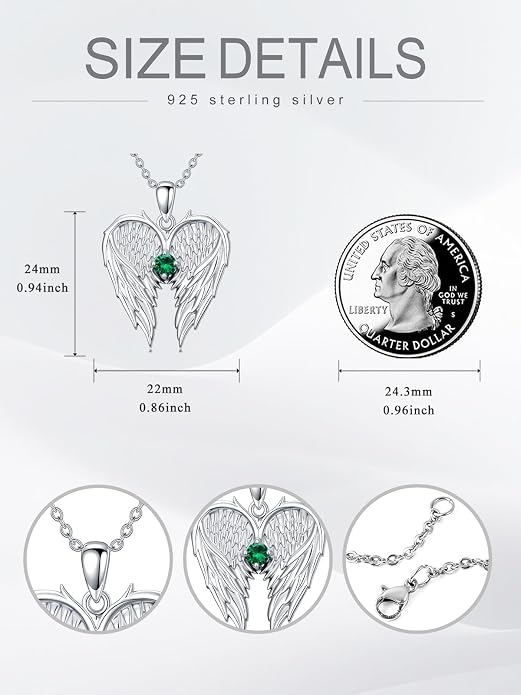 Dorunmo Guardian Angel Wing Pendant Birthstone Heart Necklace Birthday Jewelry Gifts for Women Mom Wife Daughter