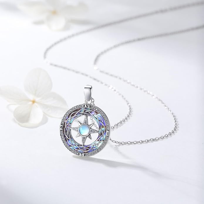 Compass Necklace for Women Graduation Gifts 925 Sterling Silver Celtic Knot Compass Pendant Graduation Jewelry Inspirational Travel Gifts for Women