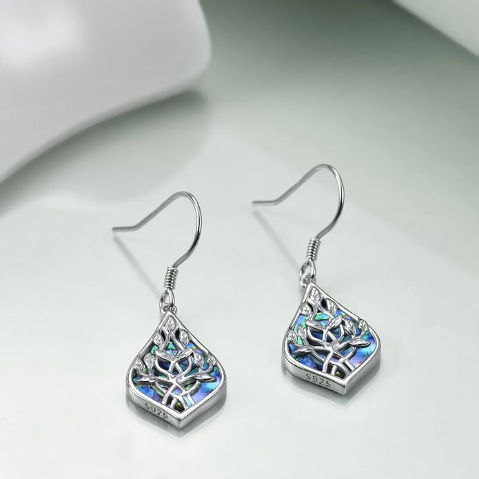 CRMAD Hummingbird/Bee/Leaves/Sunflower/Daisy/Dragonfly/Rose/Lotus Flower Sterling Silver Filigree Teardrop Earrings Abalone Shell Jewelry for Women