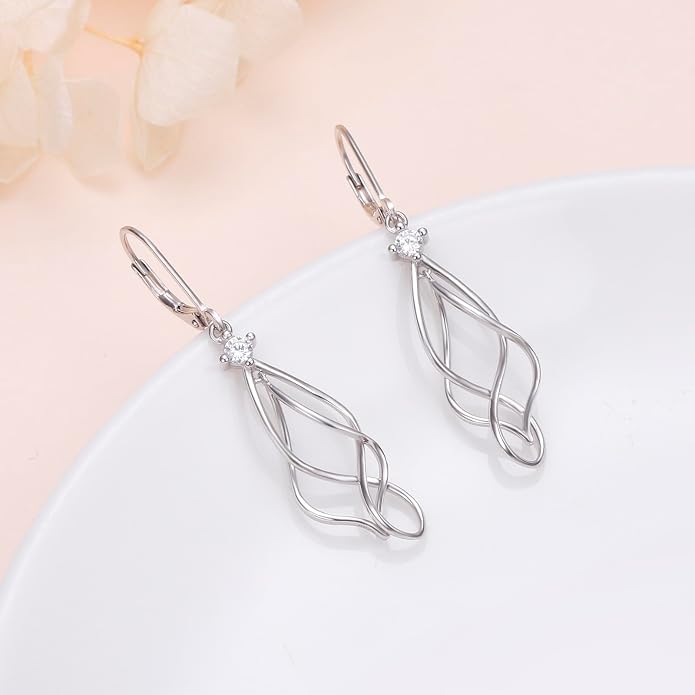 Sterling Silver Leverback Dangle Earrings for Women Teardrop Filigree 14K Gold Plated Dangly Earrings Mother’s Day Gift