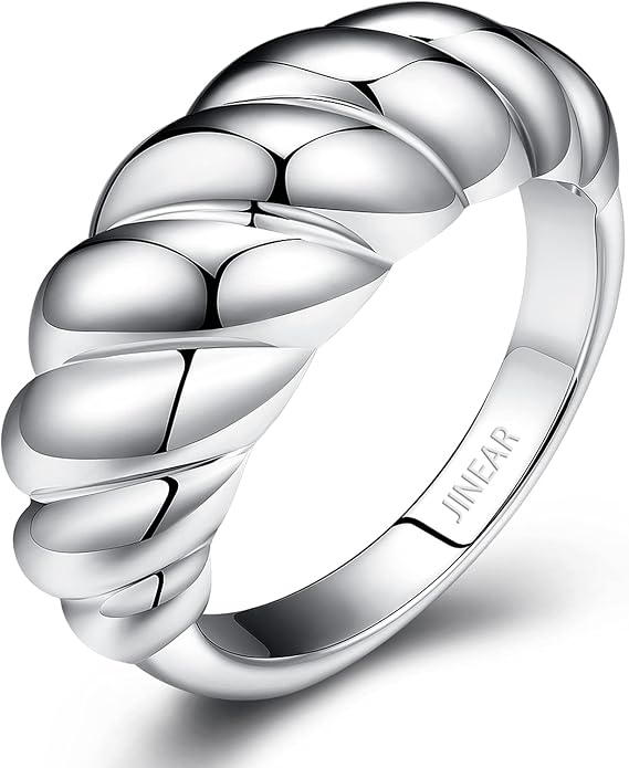 JINEAR 18k Gold Filled Chunky Rings for Women Croissant Dome Statement Ring Trendy Twisted Braided Band Stacking Star Rings Jewelry Gifts