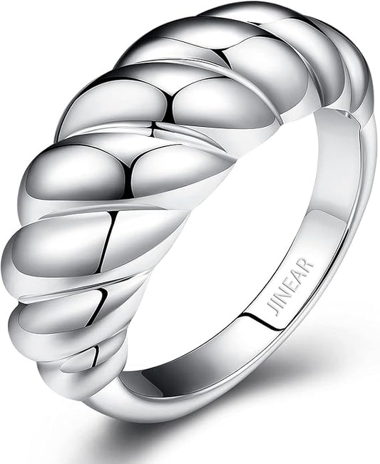 JINEAR 18k Gold Filled Chunky Rings for Women Croissant Dome Statement Ring Trendy Twisted Braided Band Stacking Star Rings Jewelry Gifts