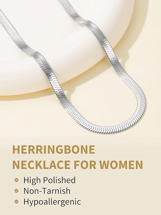 FindChic Black/14K Gold Plated Herringbone Choker Chain Necklace for Women | Waterproof Stainless Steel, Dainty Layering, Flat Snake Chain, Non-Tarnish, Hypoallergenic, Adjustable Extender, Gift Box