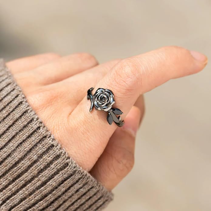 Strong As F*ck Black Rose Self-Love Ring, Burned And Survived Self Love Ring, Dainty Blooming From Darkness Black Rose Rings, Inspirational Jewelry Gifts For Women