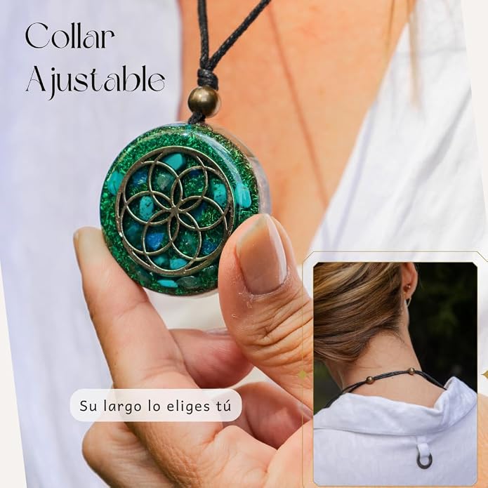 Arte Orgones Seed of Life Orgone Necklace for Women - Healing Crystals Stones with Turquoise, Moonstone, Rose Quartz - Protection SBB Coil Orgonite Pendant - Meditation, Yoga, Reiki - Handmade Design