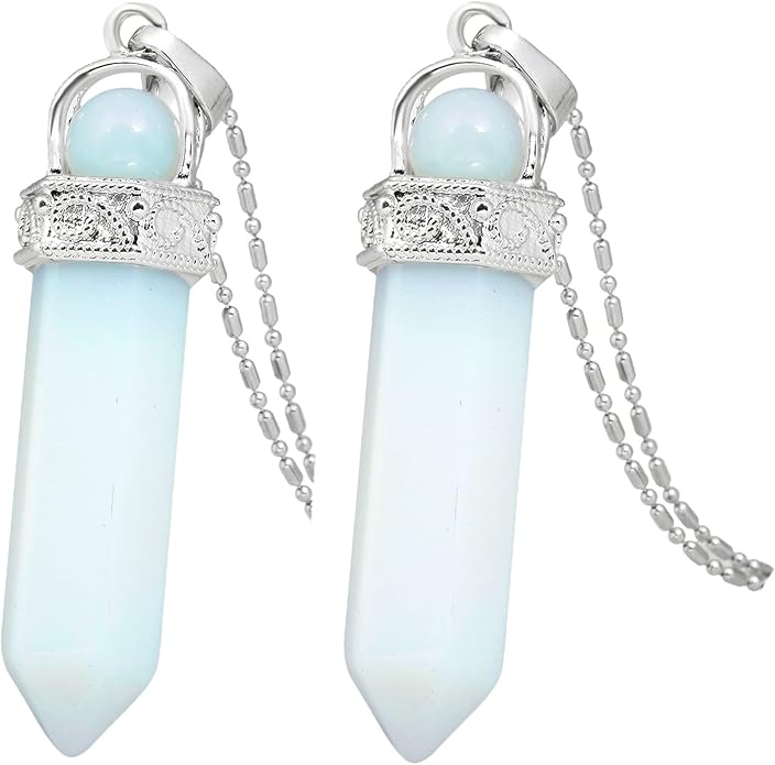 TUMBEELLUWA Crystal Point Necklaces Hexagonal Prism Stone Pendants with Chain Healing Jewelry Pack of 2