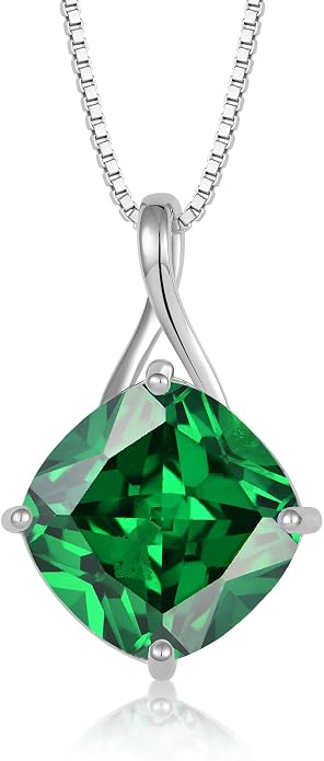 Square Cut Birthstone Necklace for Women Hypoallerg 925 Sterling Silver Cubic Zirconia Necklace Simple Jewelry for Her