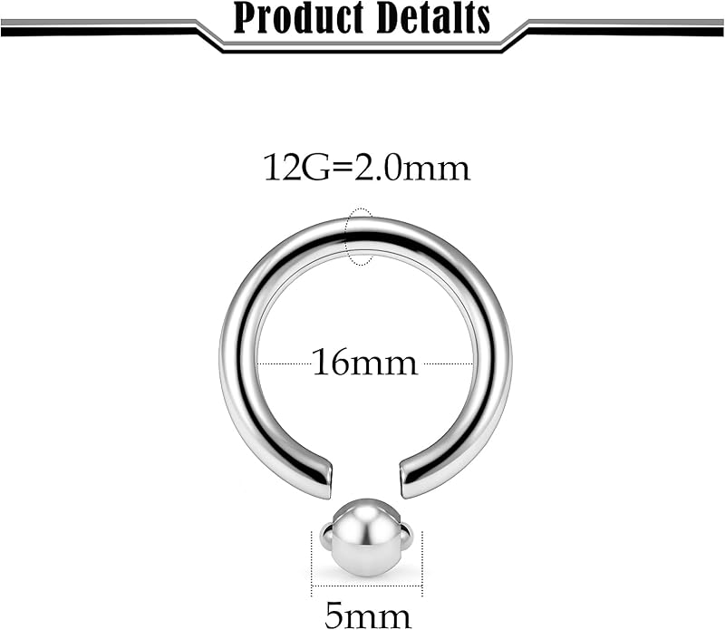 20G-2G ASTM F136 Titanium Septum Rings Nose Ring Hoops Circular Barbell Helix Snug Tragus Rook Daith Cartilage Earring Sneke Bites Lip Ring Hoop Smiley Piercing Jewelry for Women Men 6mm-19mm