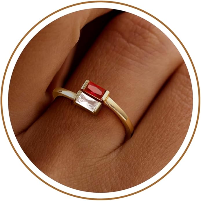 JSJOY Birthstone Rings for Women Dainty Emerald Blue Ring Birthday Gifts for Mom Her Gemstones CZ Ring for Teens Gold Rings That Don't Tarnish Adjustable Ring Jewelry Gifts