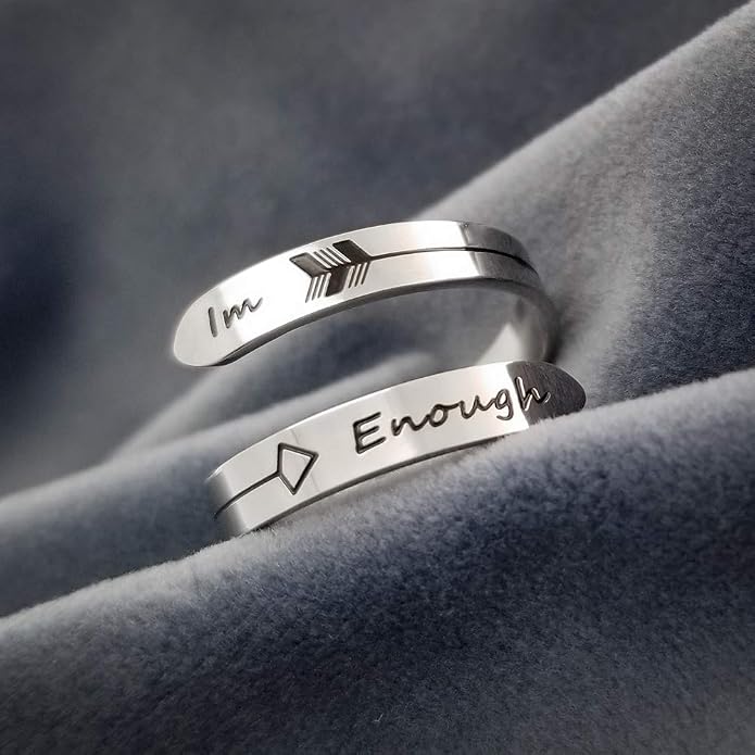 Vrycot Adjustable silvery Inspirational Stainless Steel Adjustable Bands Cool Stacking Opening Gift for Women Statement