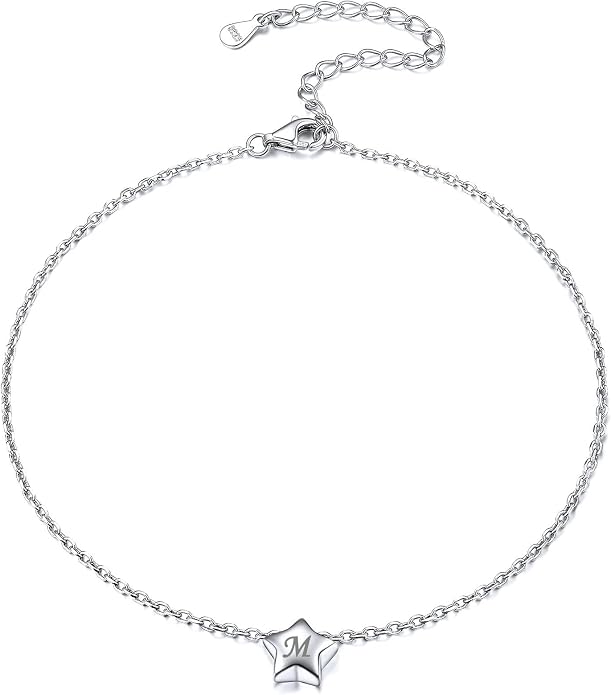 ChicSilver Personalized 925 Sterling Silver Tiny Heart/Moon/Star/Sun/Dot/Triangle Anklets Simple Dainty Foot Jewelry for Women, Silver/Gold Plated/Rose Gold Plated