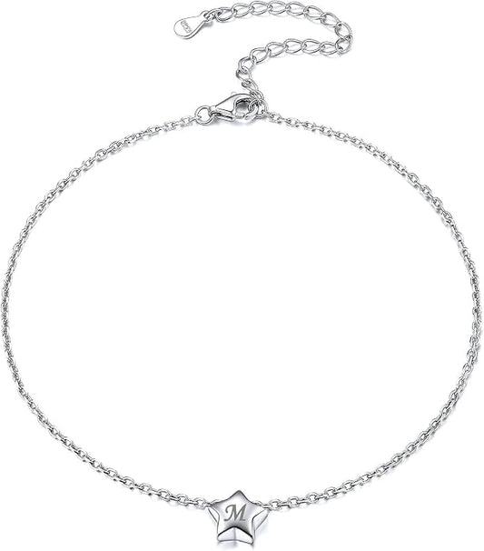 ChicSilver Personalized 925 Sterling Silver Tiny Heart/Moon/Star/Sun/Dot/Triangle Anklets Simple Dainty Foot Jewelry for Women, Silver/Gold Plated/Rose Gold Plated