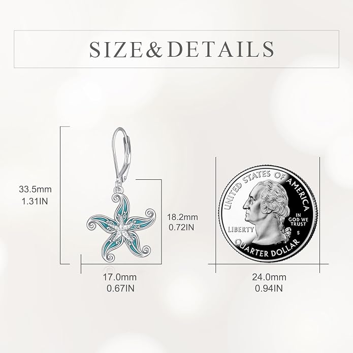 Beach Starfish Earrings for Women Sterling Silver Starfish Jewelry Gifts
