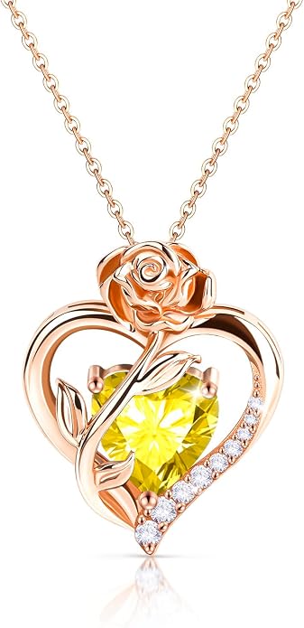 Anniversary Birthday Gifts for Women - Heart Birthstone Necklace: 925 Sterling Silver Rose/White/Yellow Gold Pendant Necklaces Gold Jewelry Gift for Wife Girlfriend Mom Daughter Grandma