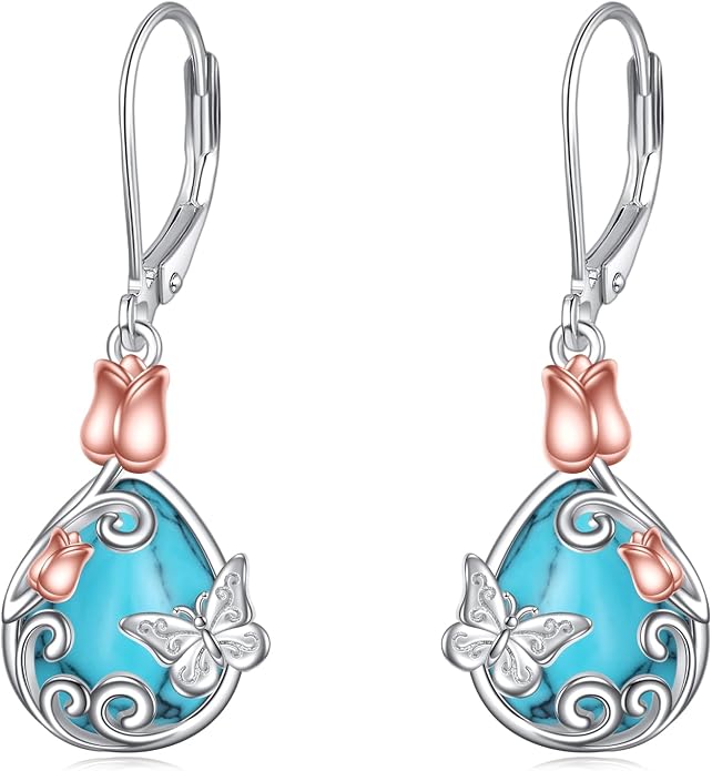 AOBOCO Teardrop Dangle Earrings for Women 925 Sterling Silver Moonstone Flower Filigree Leverback Jewelry Birthday