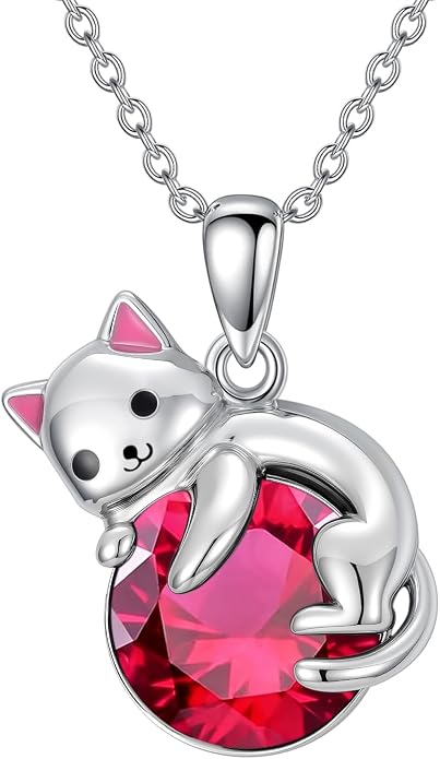 PELOVNY Teddy Bear Necklace for Women 925 Sterling Silver Bear/Highland Cow/Fox/Cat/Axolotl Birthstone Necklace Christmas Birthday Jewelry Gifts for Mom Daughter Wife Sister