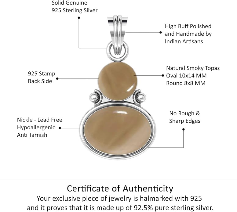 Handmade Genuine 925 Sterling Silver Pendant Necklace Natural Gemstone Crystal, Lapis, Onyx, Amber Oval Round Boho Jewelry For Women